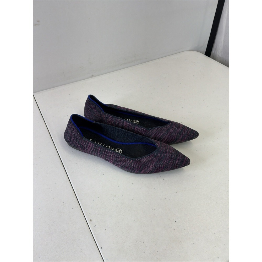 Rothys The Point Flats Heathered Magenta Pointed Toe Knit Shoes Womens 9